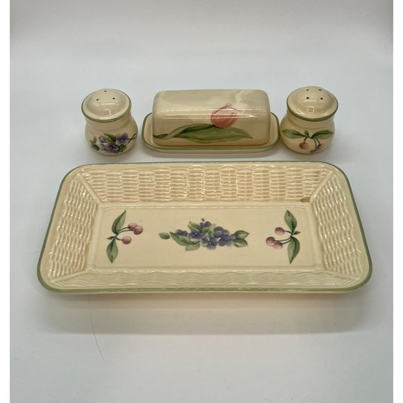 Pfatlzgraff "Garden Party" Serving Tray w/Matching Salt & Pepper, Butter Dish - Picture 3 of 8